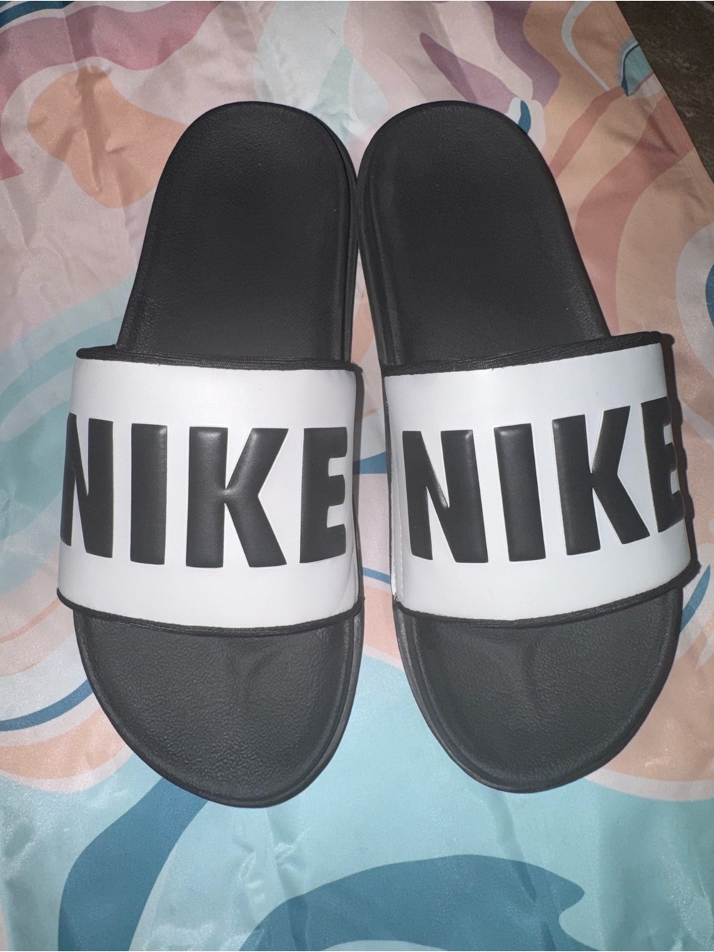 Nike Black and White Slide Sandals with Bold NIKE Logo